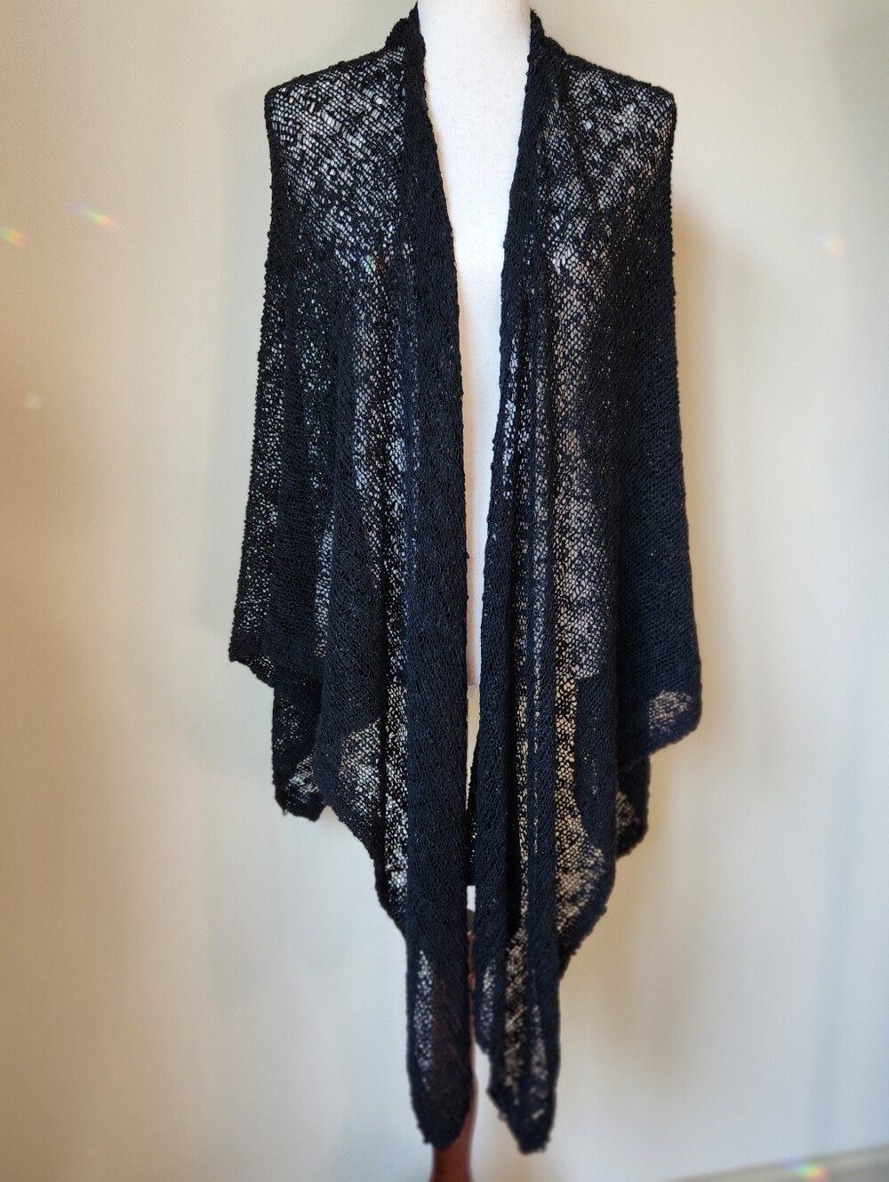 Black Knit Shrug Poncho Cape Cardigan Open Front Layering Whimsygoth Old Money